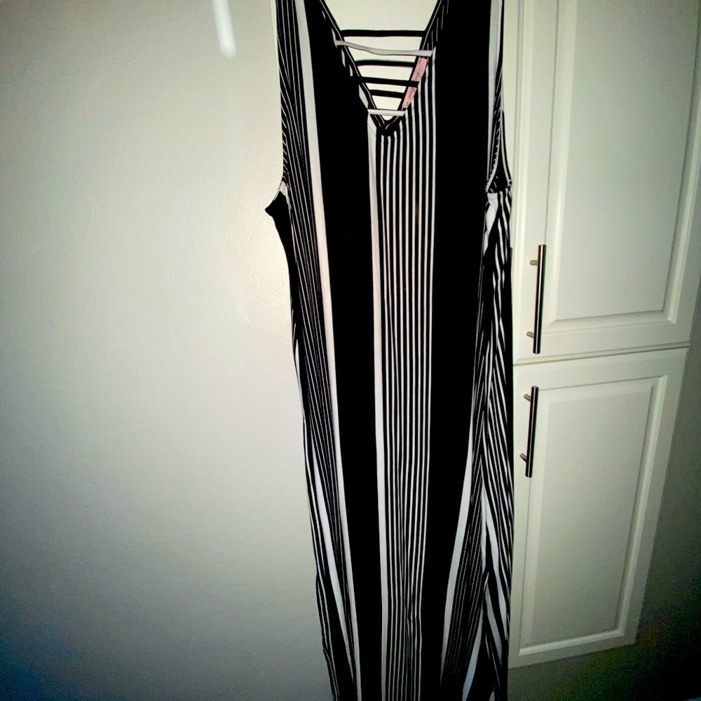 Black and white stripe Maxi dress with side slit